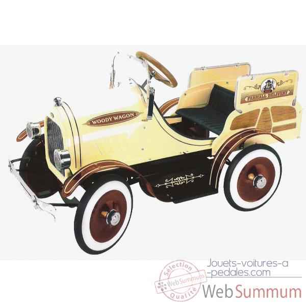 Voiture a pedales en metal deluxe deluxe woody wagon creme G-053